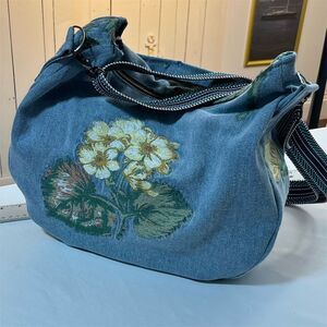 Lidia’s Bags Handmade Floral Embroidered Denim Tote Bag Large Blue